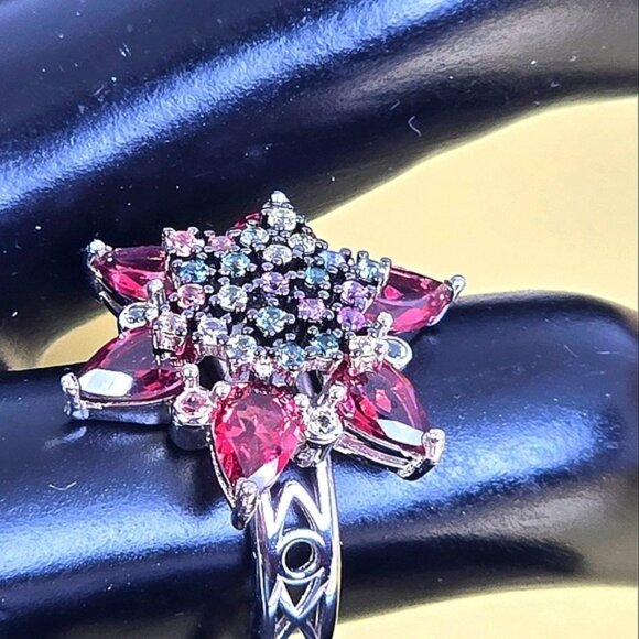 925 Sterling Silver Set Ring Sz 8.75 & Earrings with Natural Garnet & Sapphire - Picture 4 of 11